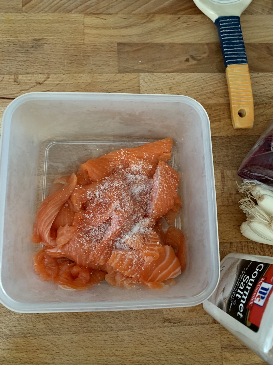 Salting salmon for light marinating