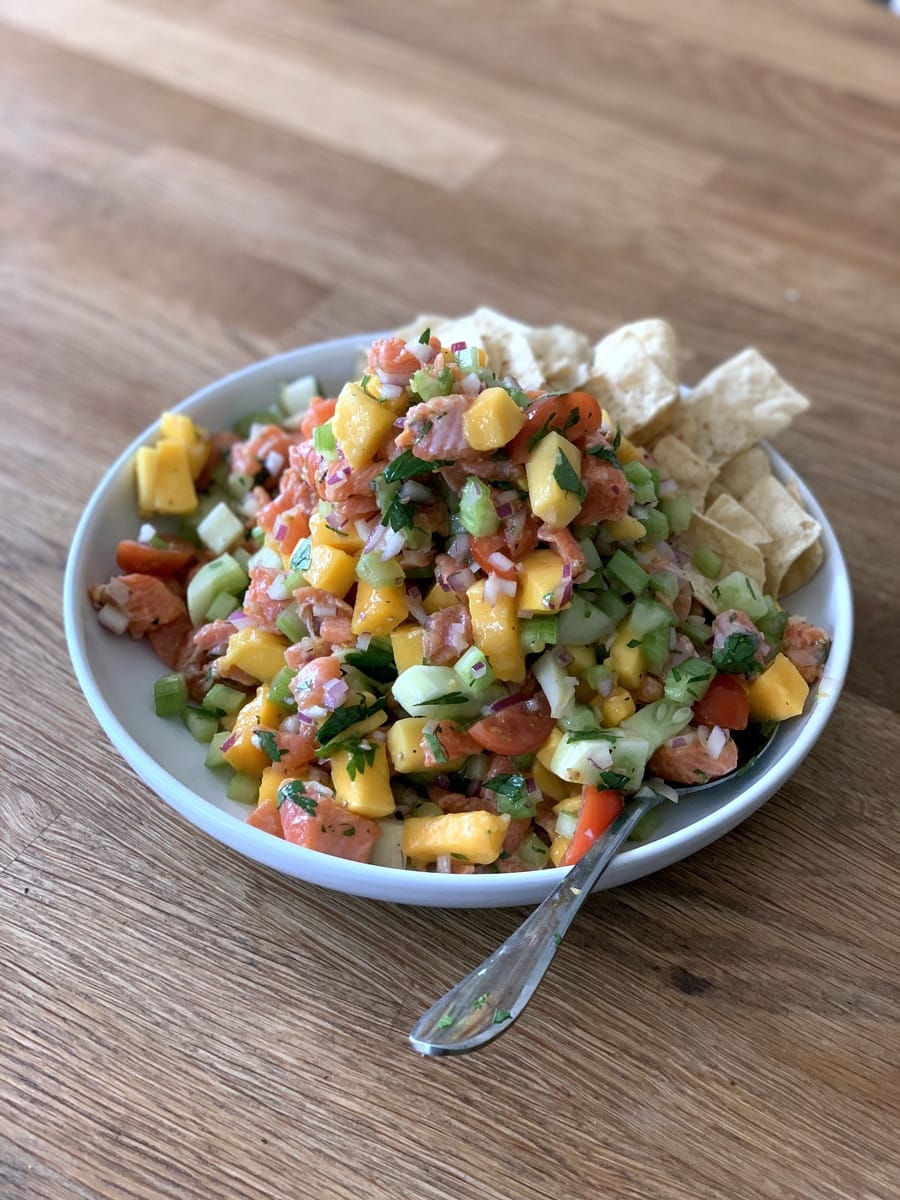 ceviche plated angle view
